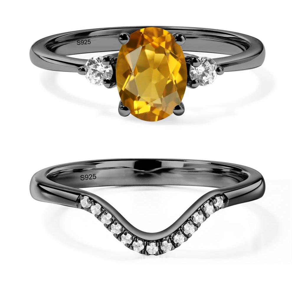 Trilogy Oval Citrine Ring - LUO Jewelry #metal_black finish sterling silver