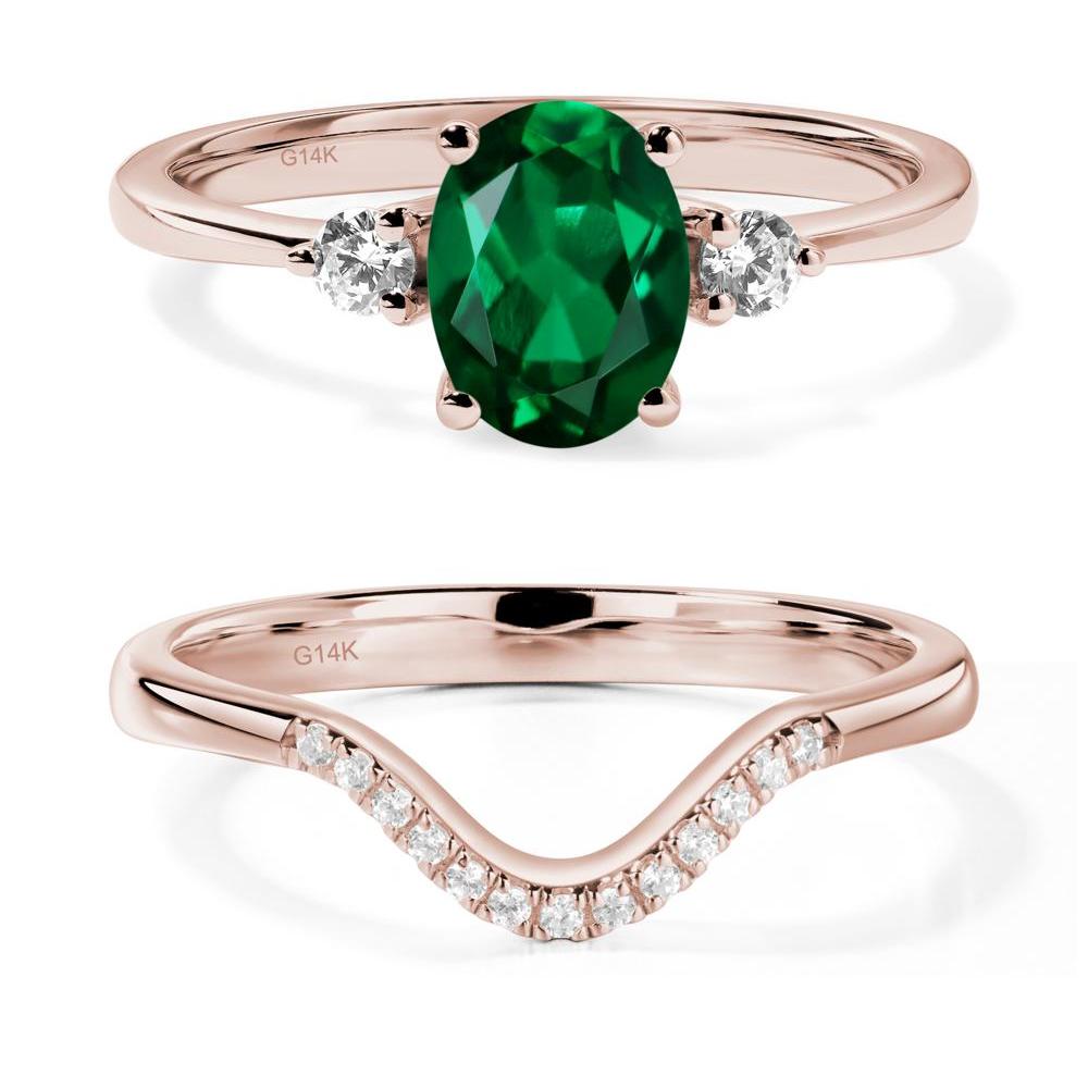 Trilogy Oval Emerald Ring - LUO Jewelry #metal_14k rose gold