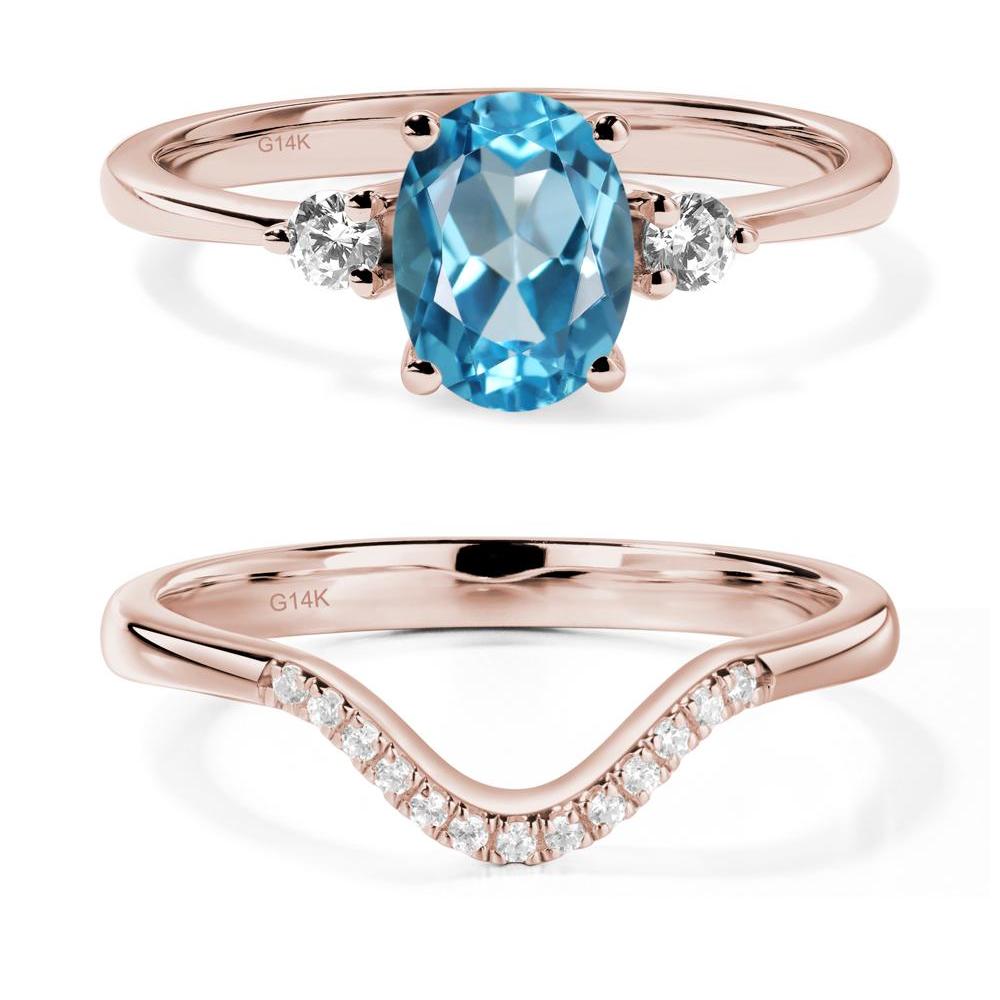 Trilogy Oval Swiss Blue Topaz Ring - LUO Jewelry #metal_14k rose gold