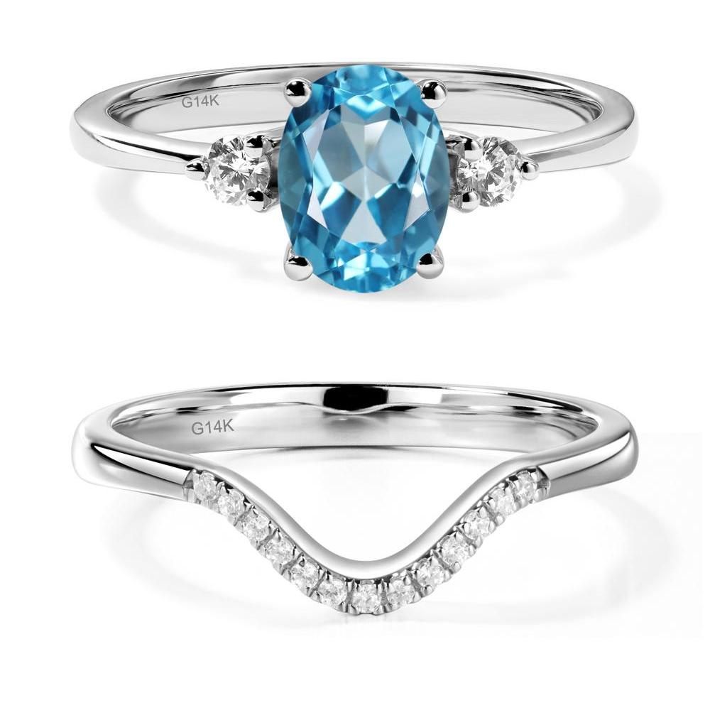 Trilogy Oval Swiss Blue Topaz Ring - LUO Jewelry #metal_14k white gold