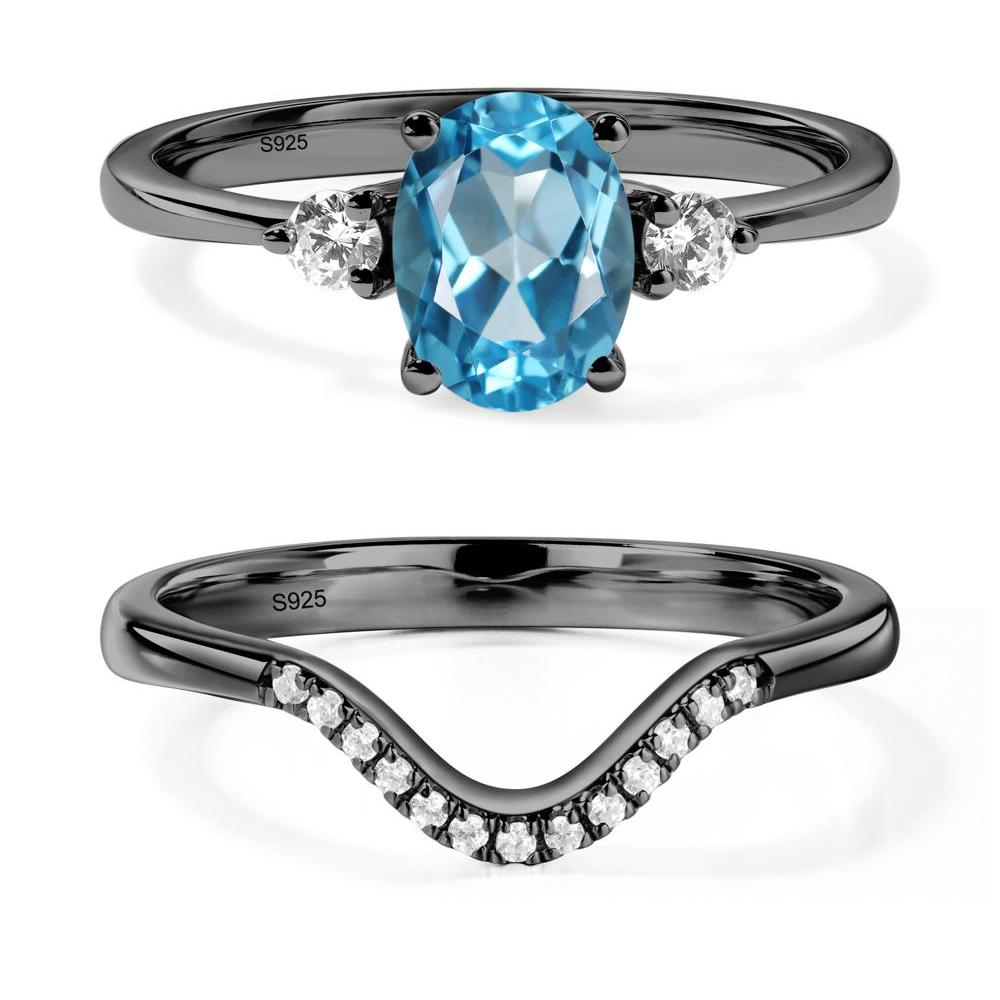 Trilogy Oval Swiss Blue Topaz Ring - LUO Jewelry #metal_black finish sterling silver