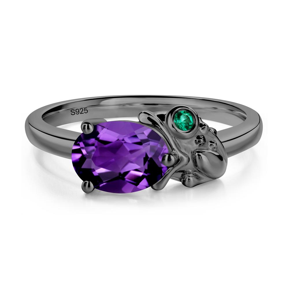 Nature Inspired Toad Amethyst and Emerald Ring - LUO Jewelry #metal_black finish sterling silver