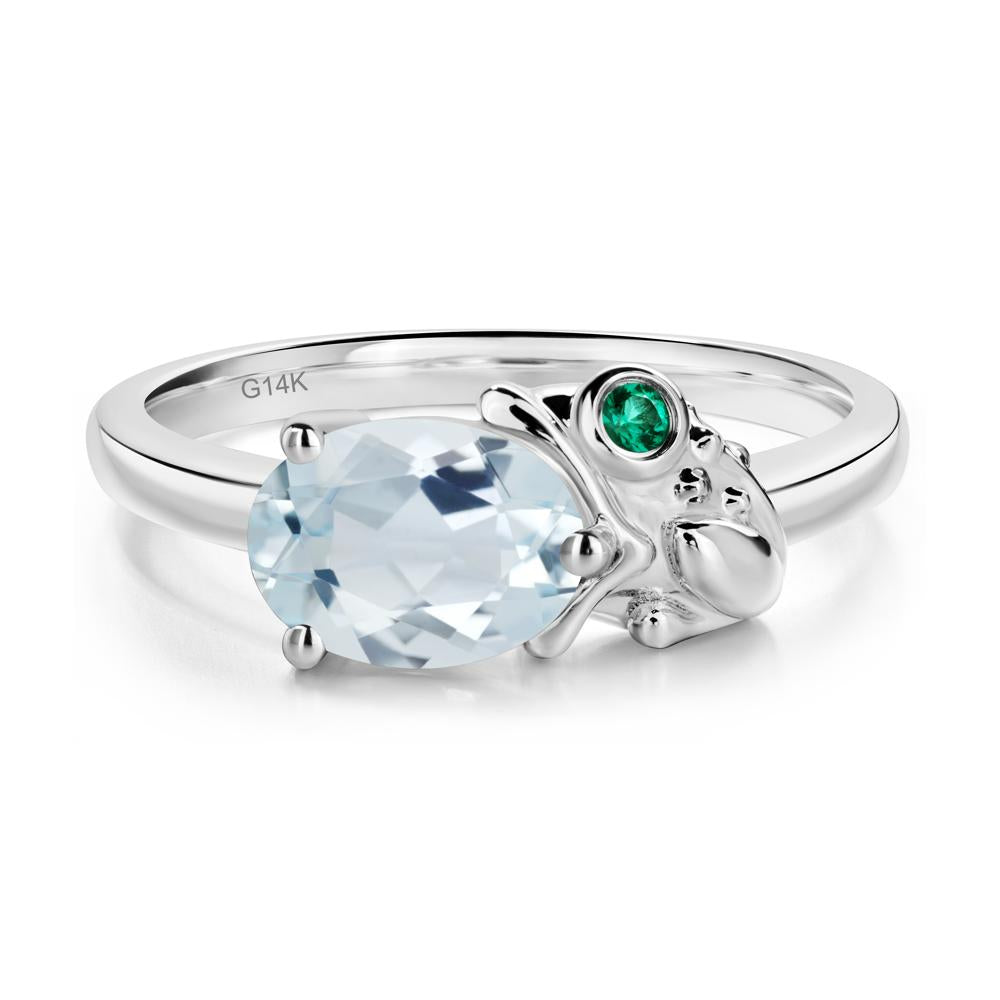 Nature Inspired Toad Aquamarine and Emerald Ring - LUO Jewelry #metal_14k white gold