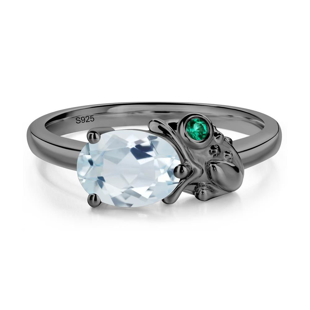 Nature Inspired Toad Aquamarine and Emerald Ring - LUO Jewelry #metal_black finish sterling silver