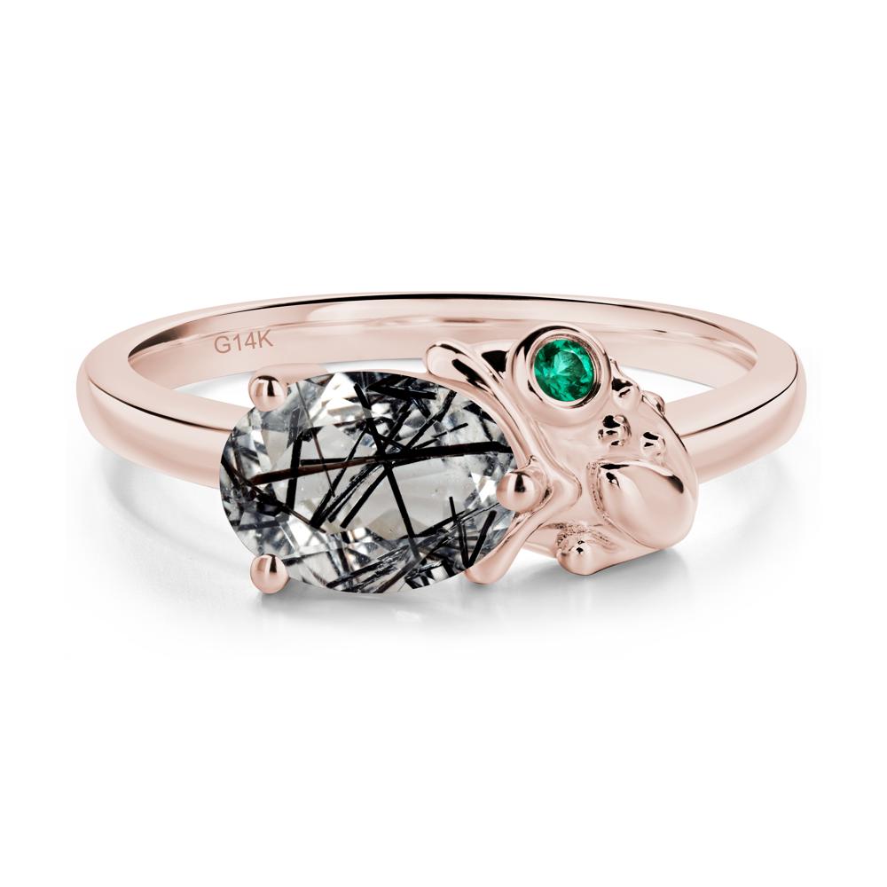 Nature Inspired Toad Black Rutilated Quartz and Emerald Ring - LUO Jewelry #metal_14k rose gold