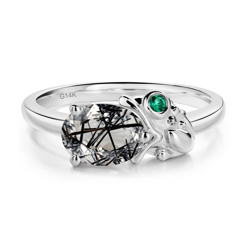 Nature Inspired Toad Black Rutilated Quartz and Emerald Ring - LUO Jewelry #metal_14k white gold