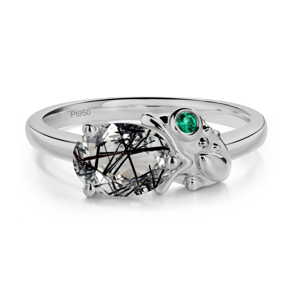 Nature Inspired Toad Black Rutilated Quartz and Emerald Ring - LUO Jewelry #metal_platinum