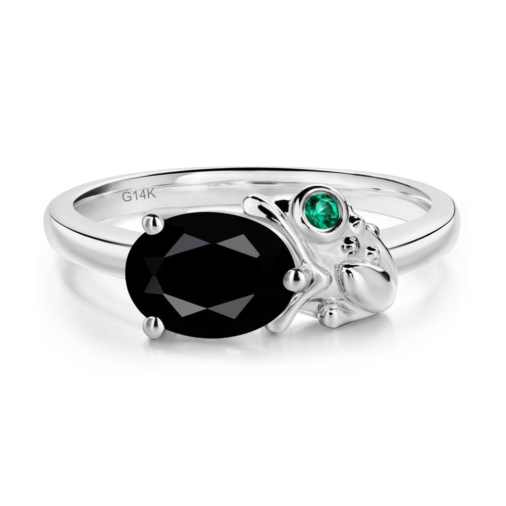 Nature Inspired Toad Black Spinel and Emerald Ring - LUO Jewelry #metal_14k white gold