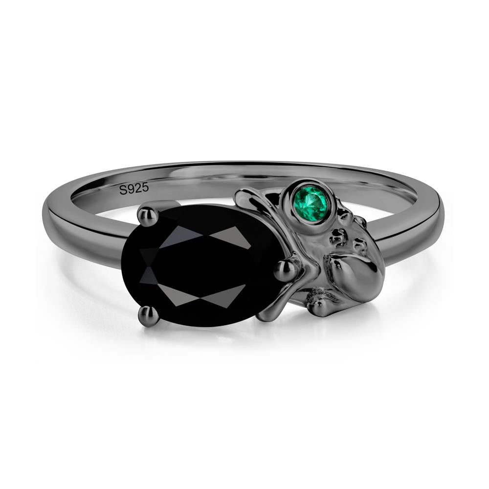 Nature Inspired Toad Black Spinel and Emerald Ring - LUO Jewelry #metal_black finish sterling silver