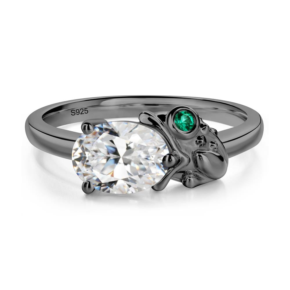 Nature Inspired Toad Cubic Zirconia and Emerald Ring - LUO Jewelry #metal_black finish sterling silver