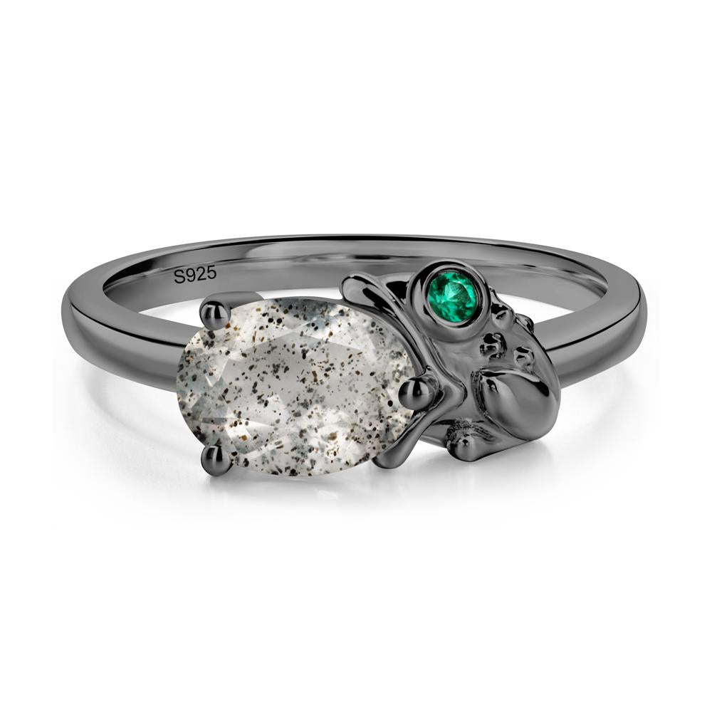 Nature Inspired Toad Herkimer Diamond and Emerald Ring - LUO Jewelry #metal_black finish sterling silver