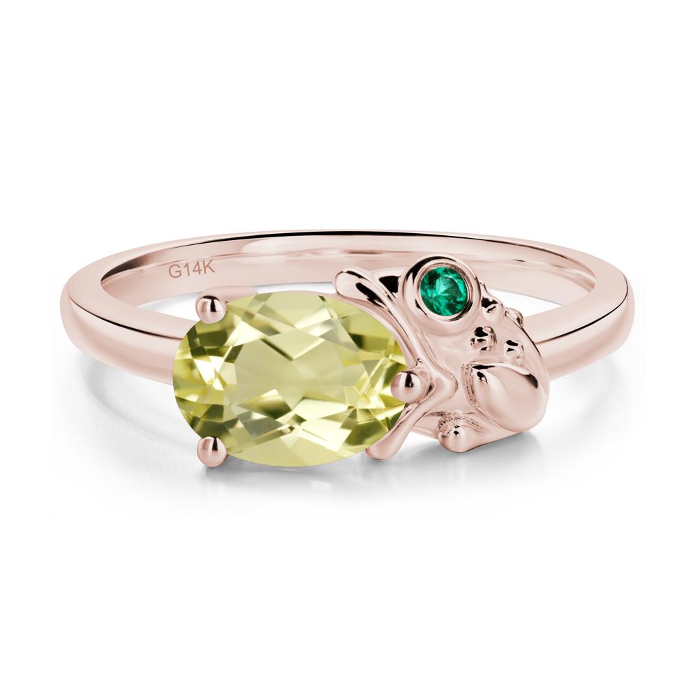 Nature Inspired Toad Lemon Quartz and Emerald Ring - LUO Jewelry #metal_14k rose gold