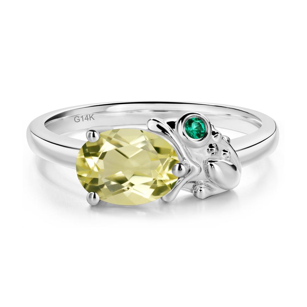 Nature Inspired Toad Lemon Quartz and Emerald Ring - LUO Jewelry #metal_14k white gold