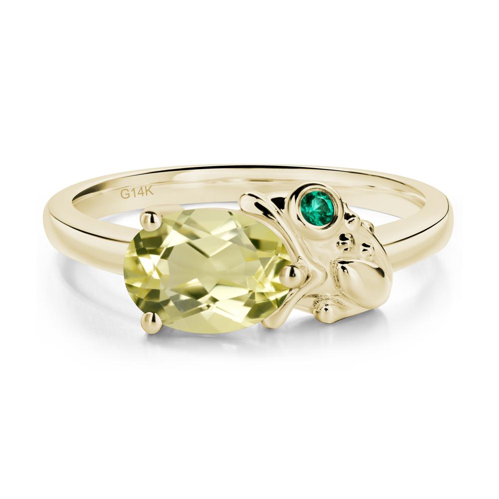 Nature Inspired Toad Lemon Quartz and Emerald Ring - LUO Jewelry #metal_14k yellow gold