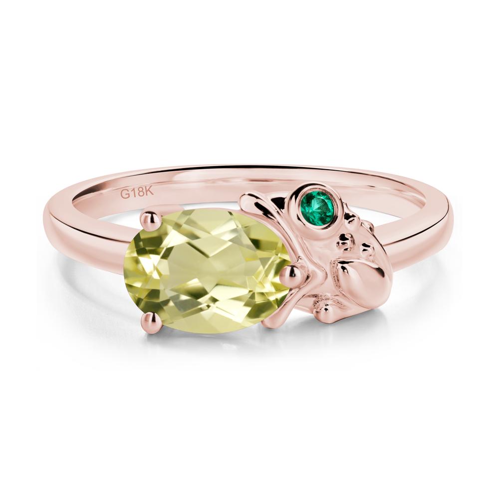 Nature Inspired Toad Lemon Quartz and Emerald Ring - LUO Jewelry #metal_18k rose gold