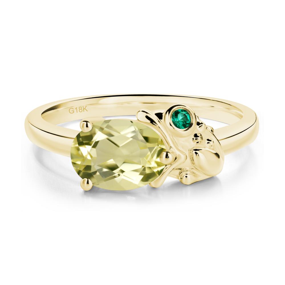 Nature Inspired Toad Lemon Quartz and Emerald Ring - LUO Jewelry #metal_18k yellow gold