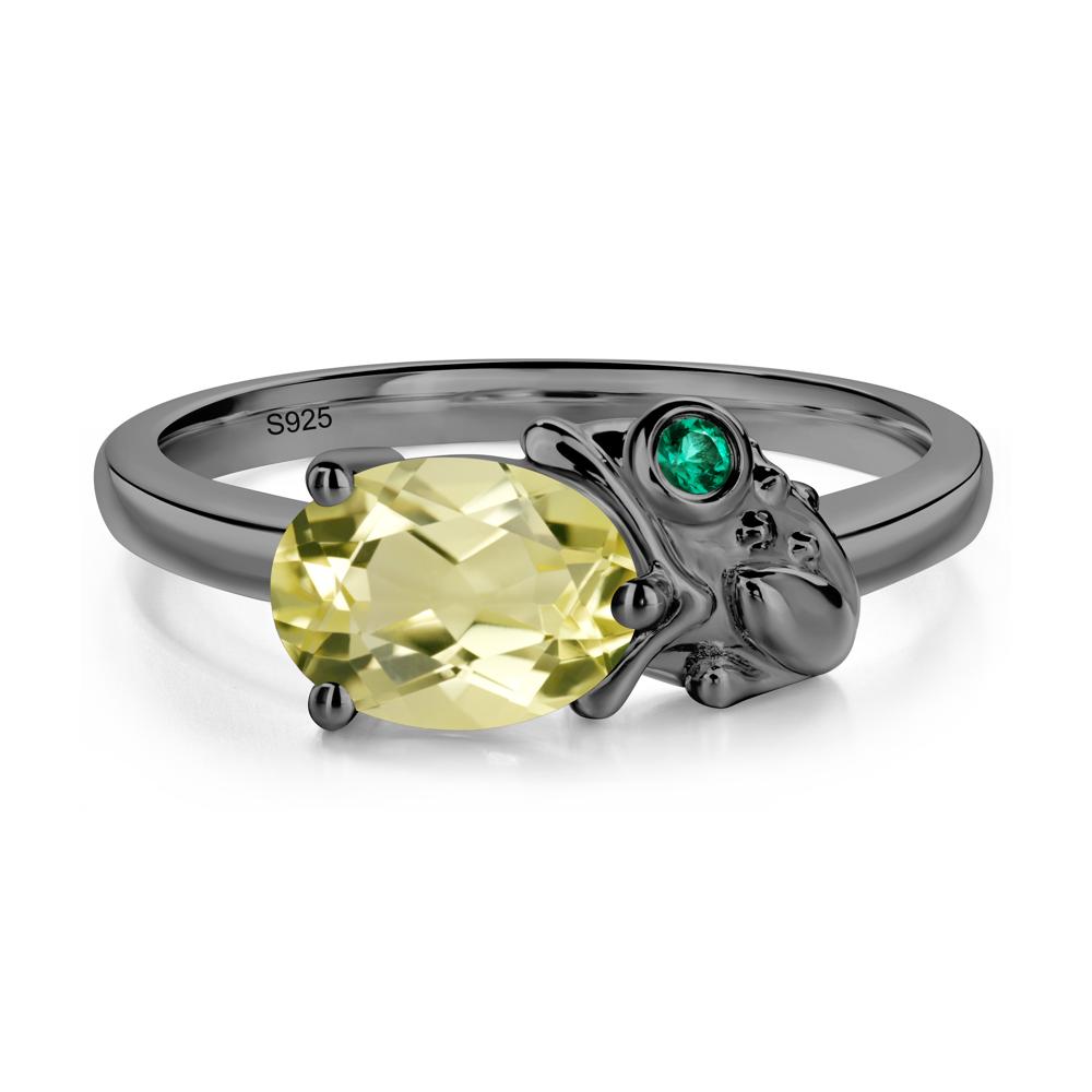 Nature Inspired Toad Lemon Quartz and Emerald Ring - LUO Jewelry #metal_black finish sterling silver