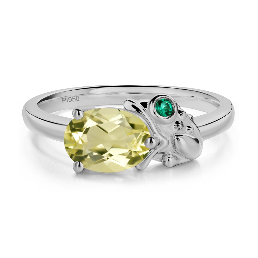 Nature Inspired Toad Lemon Quartz and Emerald Ring - LUO Jewelry #metal_platinum