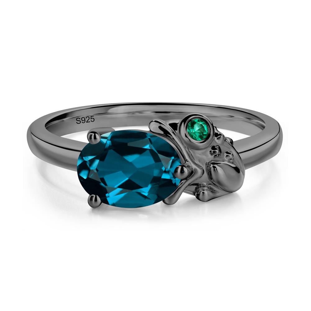 Nature Inspired Toad London Blue Topaz and Emerald Ring - LUO Jewelry #metal_black finish sterling silver