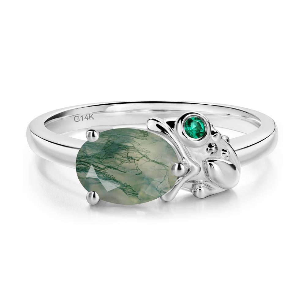 Nature Inspired Toad Moss Agate and Emerald Ring - LUO Jewelry #metal_14k white gold