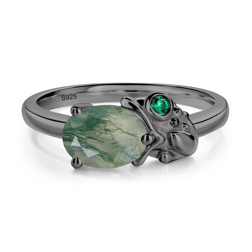 Nature Inspired Toad Moss Agate and Emerald Ring - LUO Jewelry #metal_black finish sterling silver