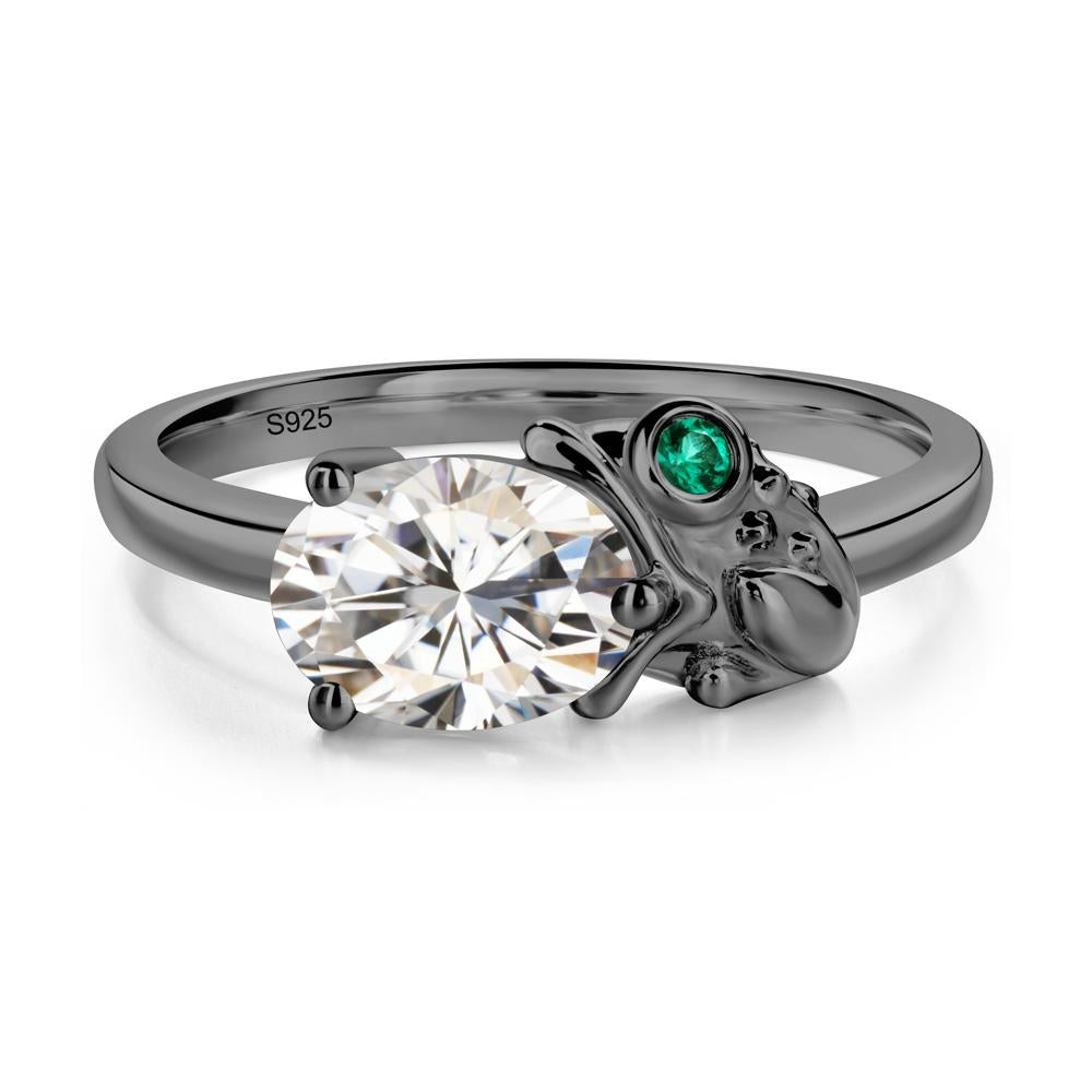 Nature Inspired Toad Moissanite and Emerald Ring - LUO Jewelry #metal_black finish sterling silver