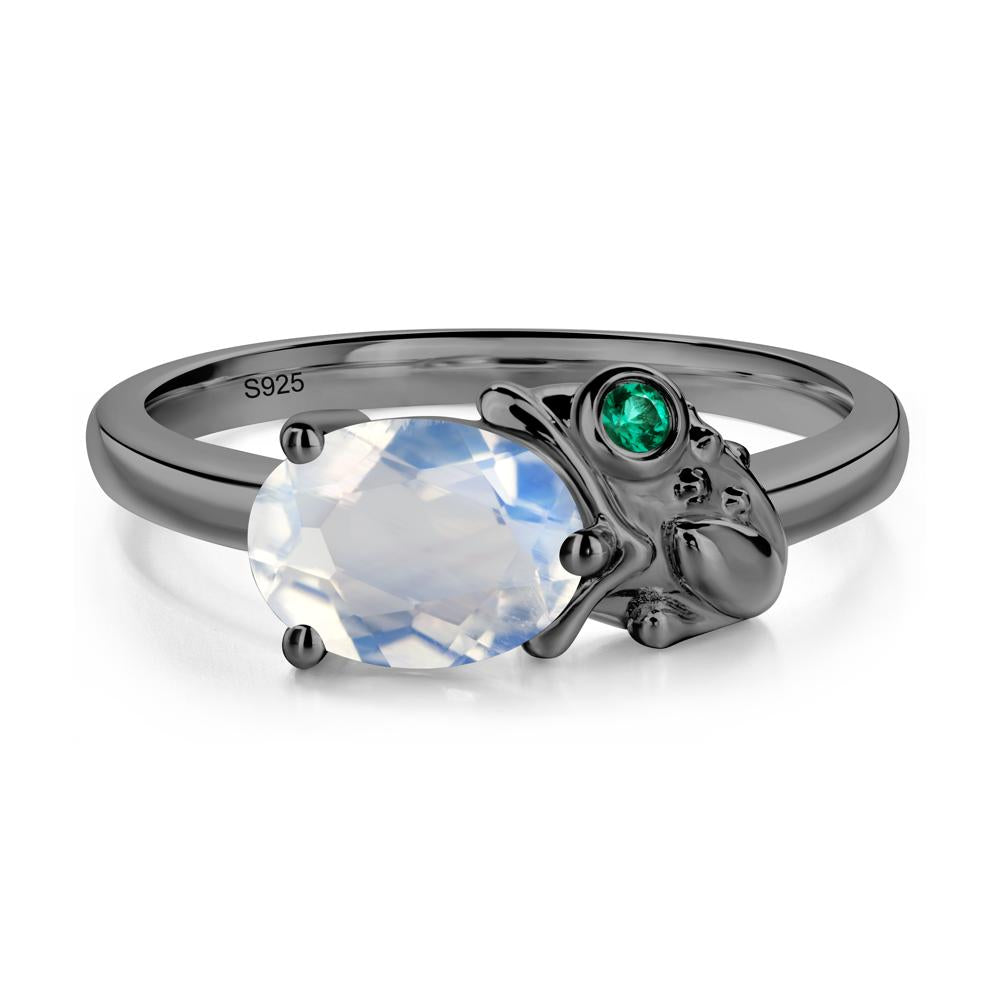 Nature Inspired Toad Moonstone and Emerald Ring - LUO Jewelry #metal_black finish sterling silver