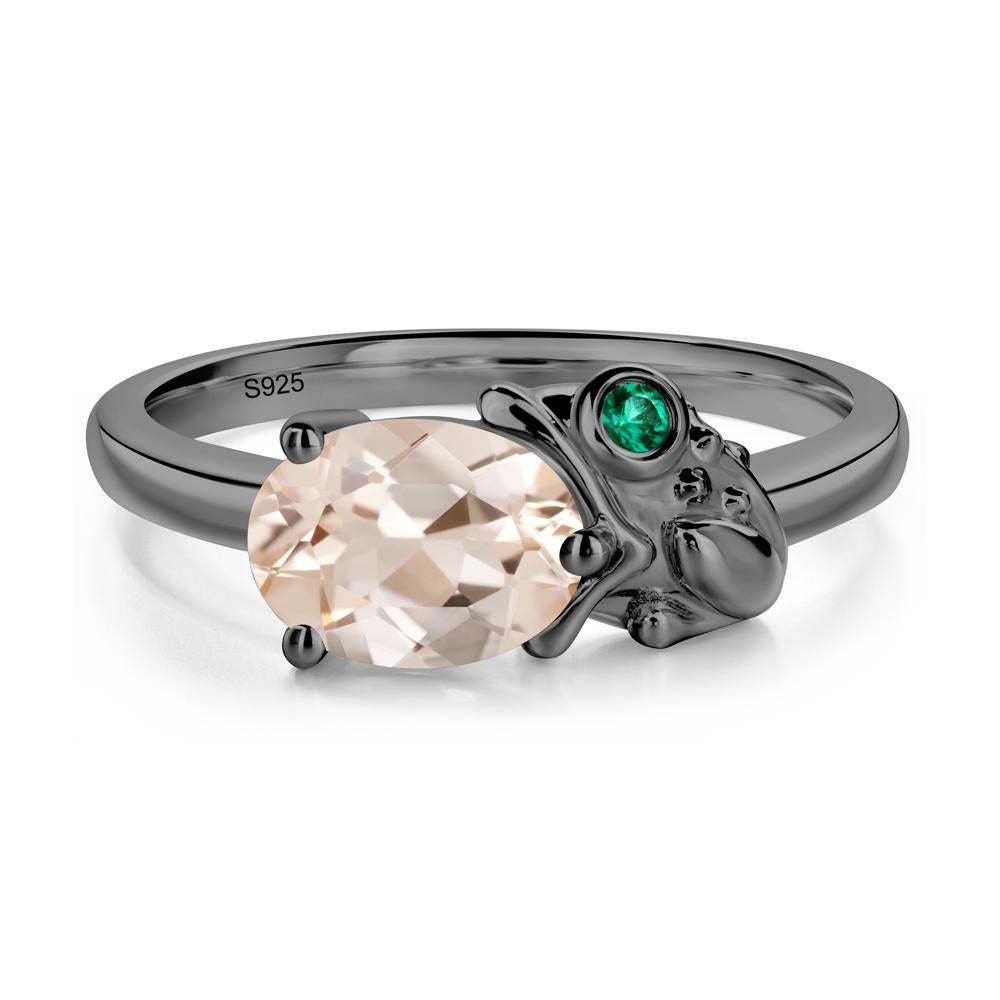 Nature Inspired Toad Morganite and Emerald Ring - LUO Jewelry #metal_black finish sterling silver