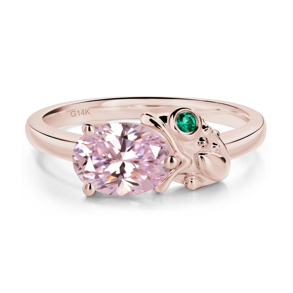 Nature Inspired Toad Pink Cubic Zirconia and Emerald Ring - LUO Jewelry #metal_14k rose gold