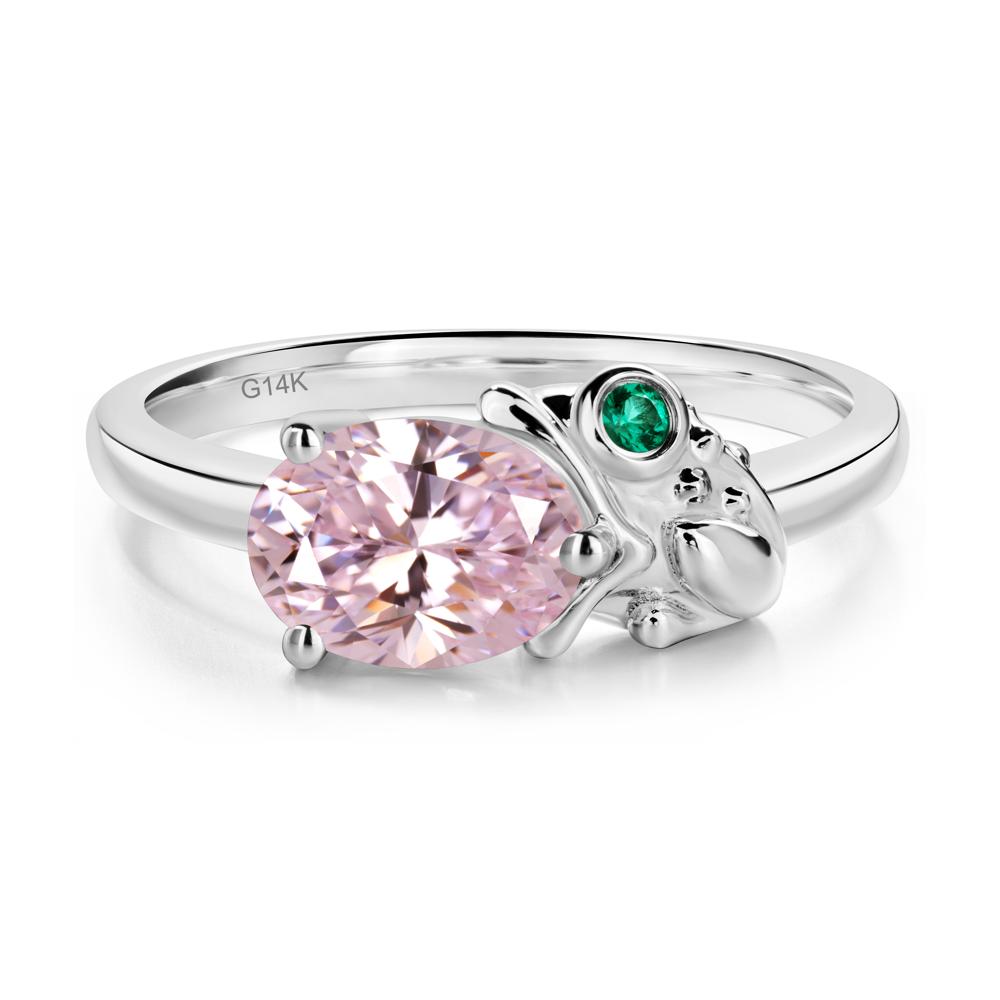 Nature Inspired Toad Pink Cubic Zirconia and Emerald Ring - LUO Jewelry #metal_14k white gold