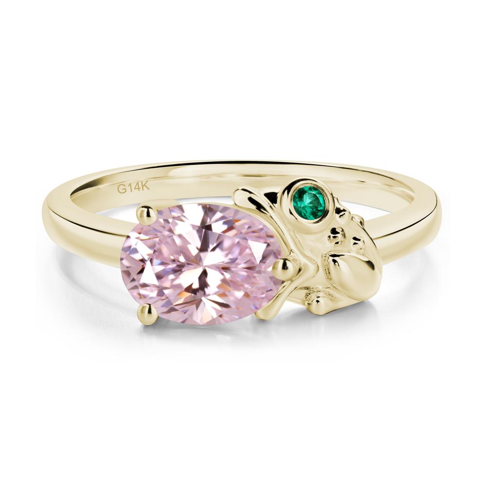 Nature Inspired Toad Pink Cubic Zirconia and Emerald Ring - LUO Jewelry #metal_14k yellow gold