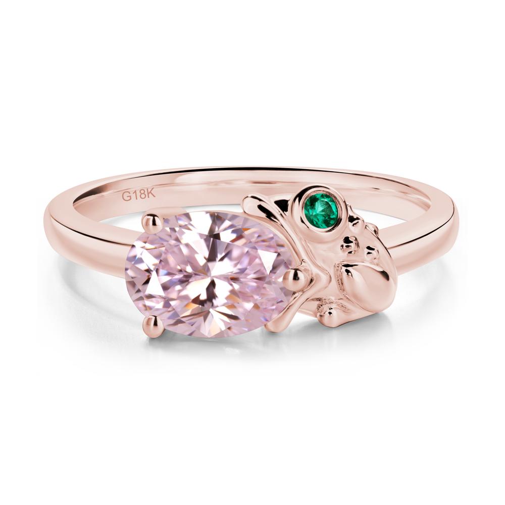 Nature Inspired Toad Pink Cubic Zirconia and Emerald Ring - LUO Jewelry #metal_18k rose gold