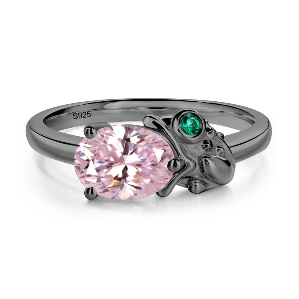 Nature Inspired Toad Pink Cubic Zirconia and Emerald Ring - LUO Jewelry #metal_black finish sterling silver