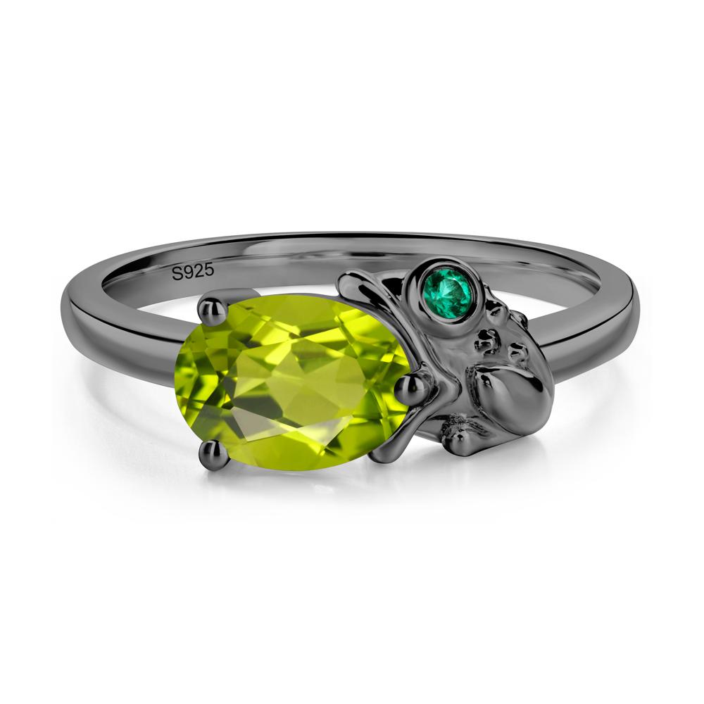 Nature Inspired Toad Peridot and Emerald Ring - LUO Jewelry #metal_black finish sterling silver