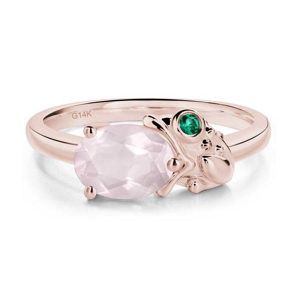 Nature Inspired Toad Rose Quartz and Emerald Ring - LUO Jewelry #metal_14k rose gold