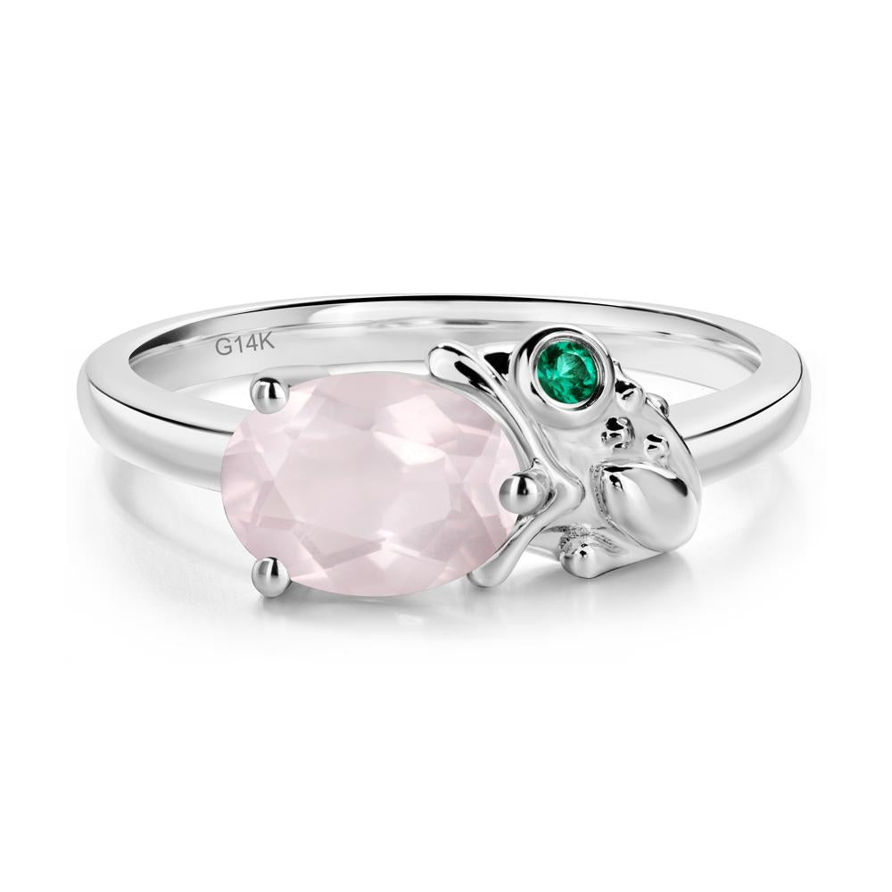 Nature Inspired Toad Rose Quartz and Emerald Ring - LUO Jewelry #metal_14k white gold