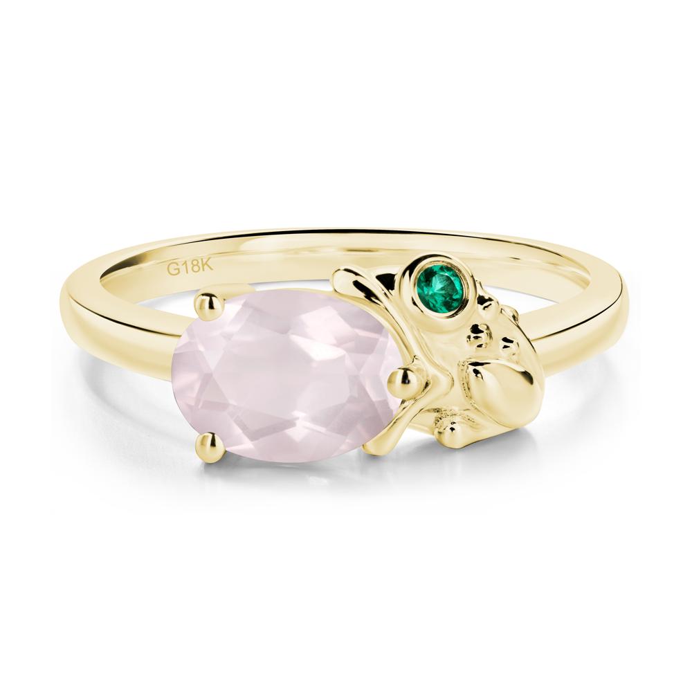 Nature Inspired Toad Rose Quartz and Emerald Ring - LUO Jewelry #metal_18k yellow gold