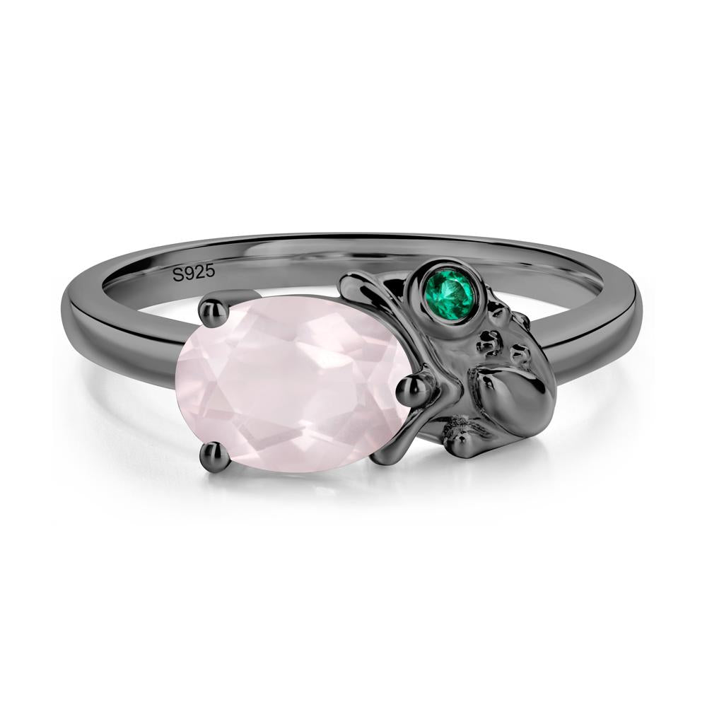 Nature Inspired Toad Rose Quartz and Emerald Ring - LUO Jewelry #metal_black finish sterling silver