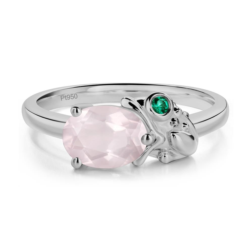 Nature Inspired Toad Rose Quartz and Emerald Ring - LUO Jewelry #metal_platinum