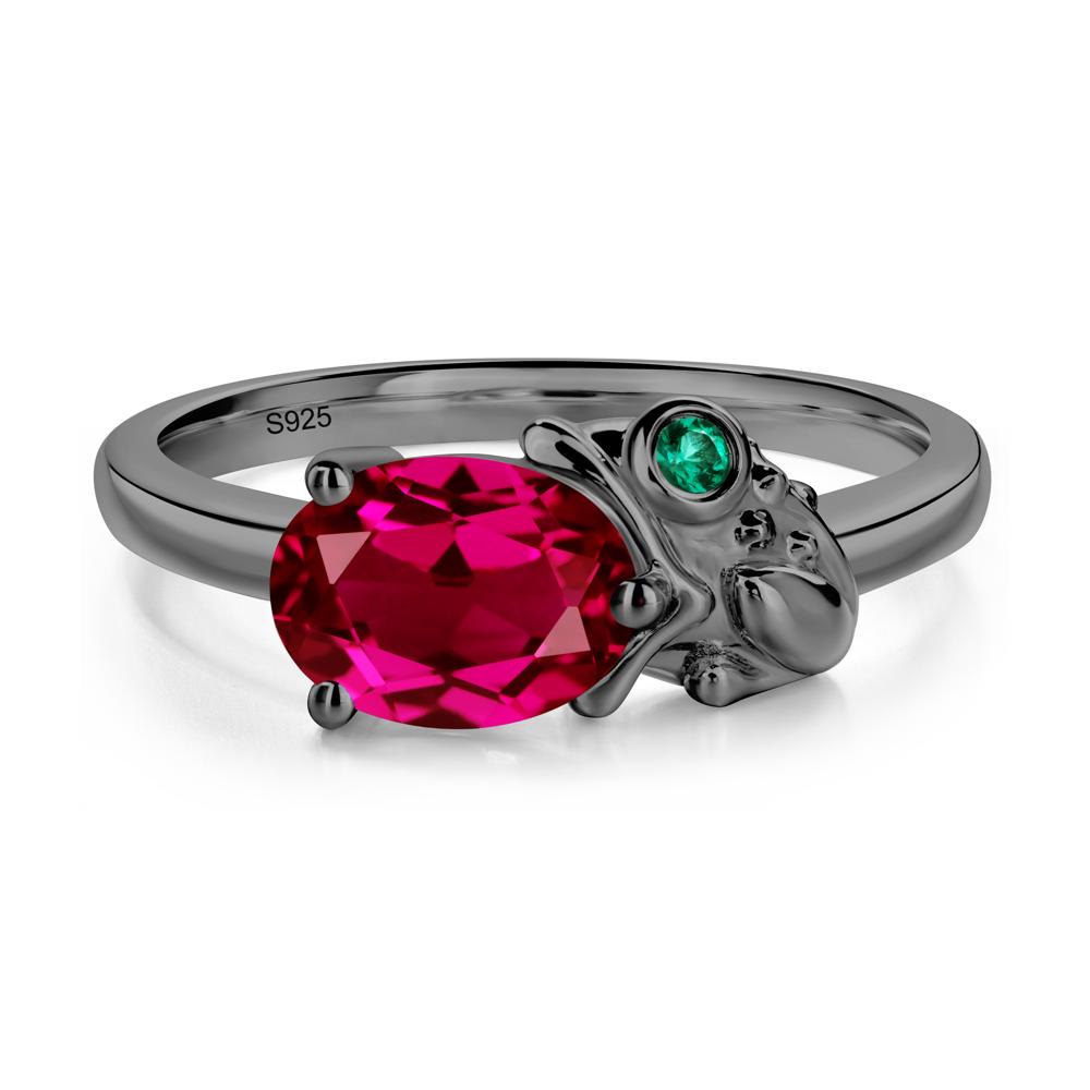 Nature Inspired Toad Ruby and Emerald Ring - LUO Jewelry #metal_black finish sterling silver