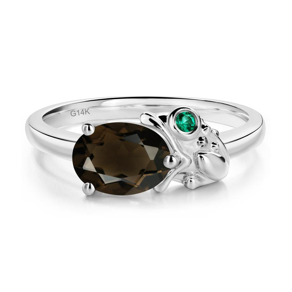 Nature Inspired Toad Smoky Quartz and Emerald Ring - LUO Jewelry #metal_14k white gold