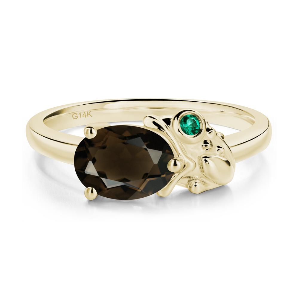 Nature Inspired Toad Smoky Quartz and Emerald Ring - LUO Jewelry #metal_14k yellow gold