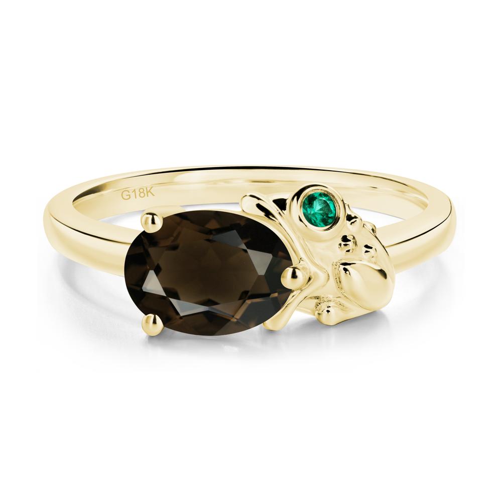 Nature Inspired Toad Smoky Quartz and Emerald Ring - LUO Jewelry #metal_18k yellow gold