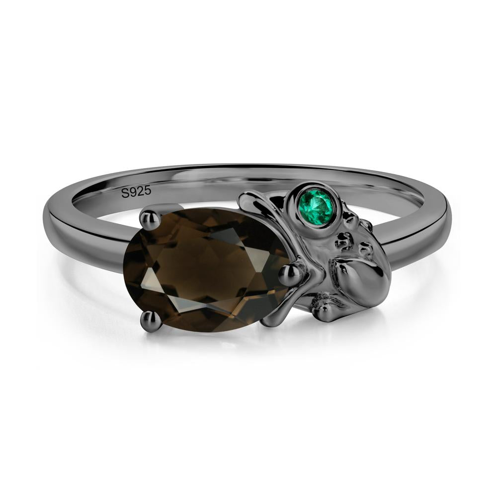 Nature Inspired Toad Smoky Quartz and Emerald Ring - LUO Jewelry #metal_black finish sterling silver