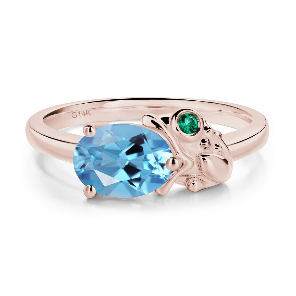 Nature Inspired Toad Swiss Blue Topaz and Emerald Ring - LUO Jewelry #metal_14k rose gold