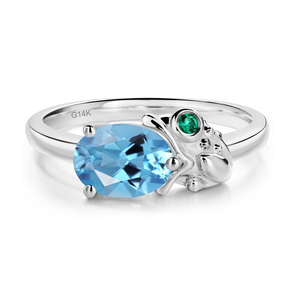 Nature Inspired Toad Swiss Blue Topaz and Emerald Ring - LUO Jewelry #metal_14k white gold