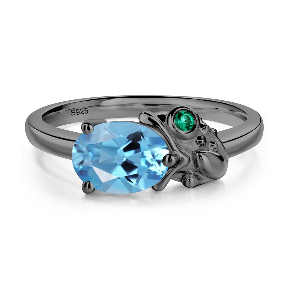 Nature Inspired Toad Swiss Blue Topaz and Emerald Ring - LUO Jewelry #metal_black finish sterling silver