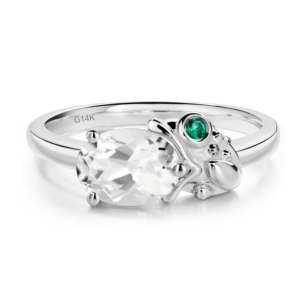 Nature Inspired Toad White Topaz and Emerald Ring - LUO Jewelry #metal_14k white gold