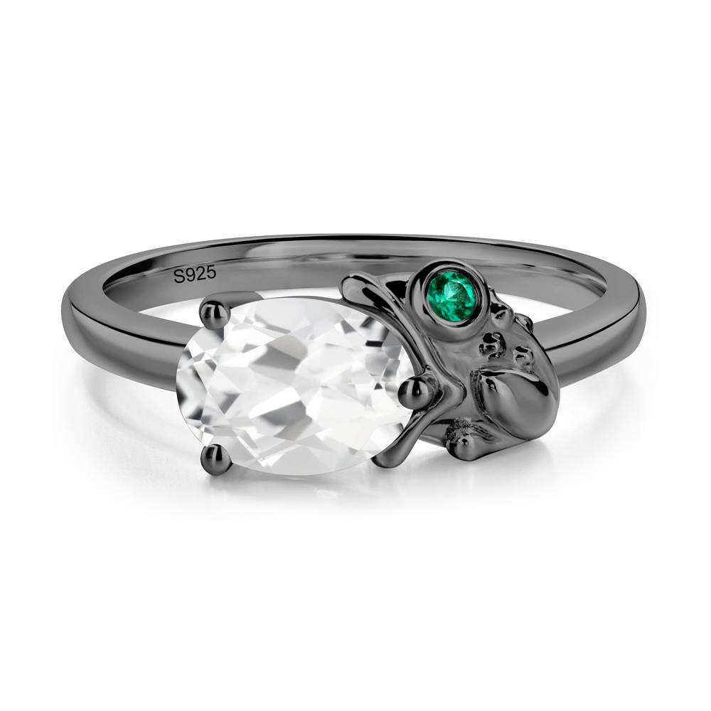 Nature Inspired Toad White Topaz and Emerald Ring - LUO Jewelry #metal_black finish sterling silver