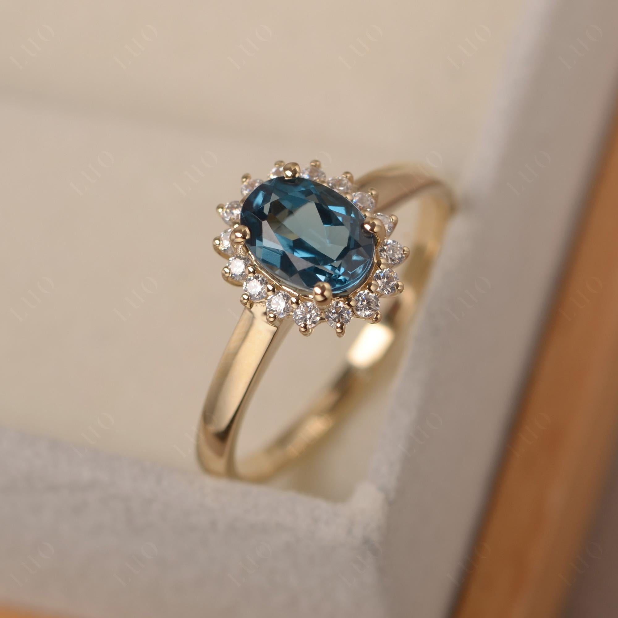 London Blue Topaz Oval Sunburst Engagement Ring | LUO Jewelry